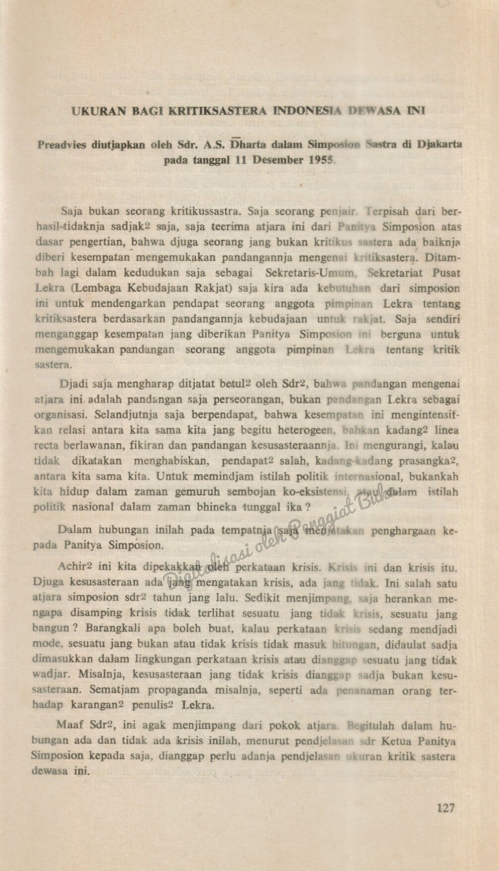 Ukuran bagi Kritik Sastera, 1