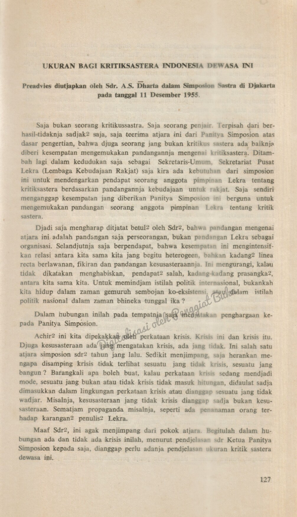 Ukuran bagi Kritik Sastera, 1