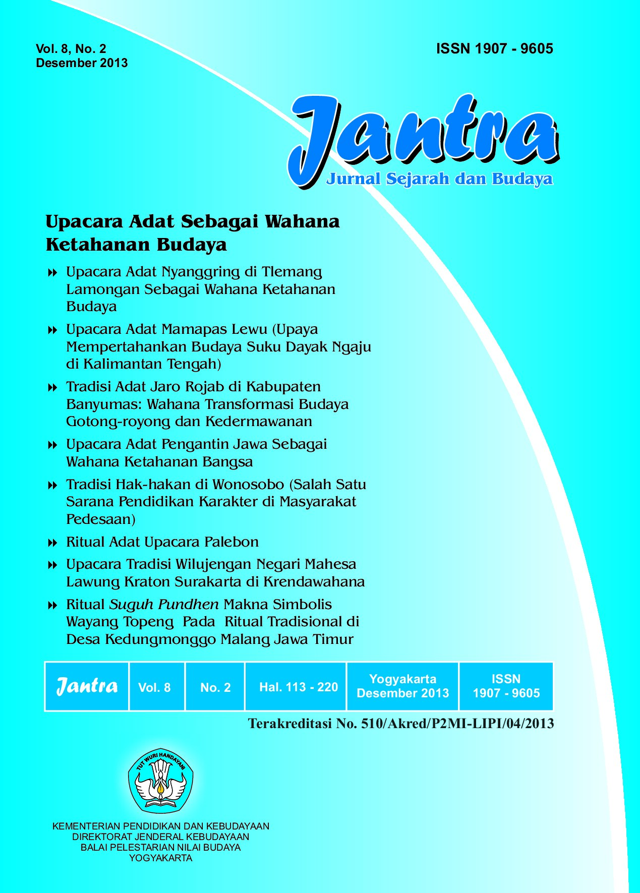Jantra jurnal sejarah dan budaya Vol.8 No.2