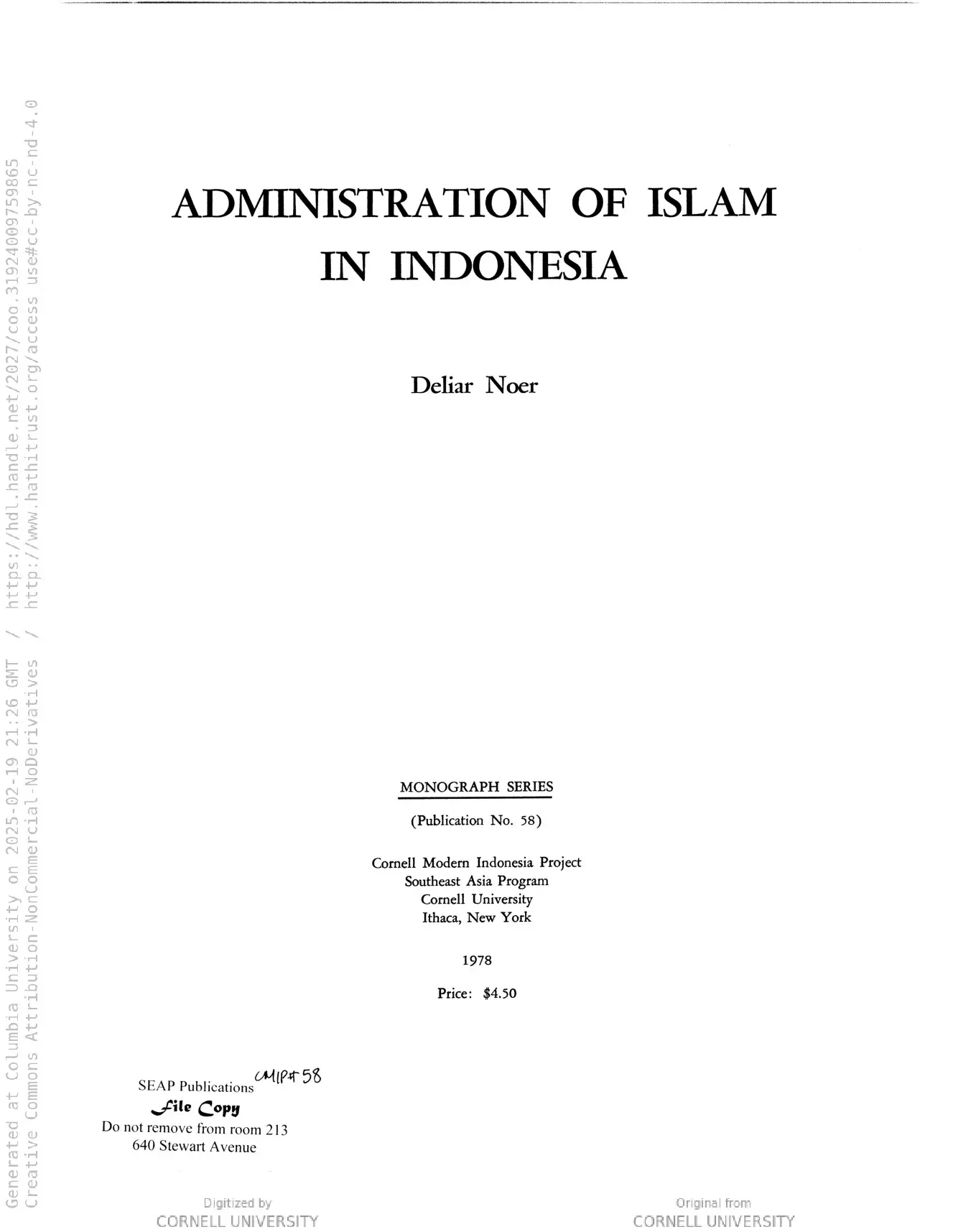 Administration of Islam in Indonesia (Cornell Modern Indonesia Collection)
