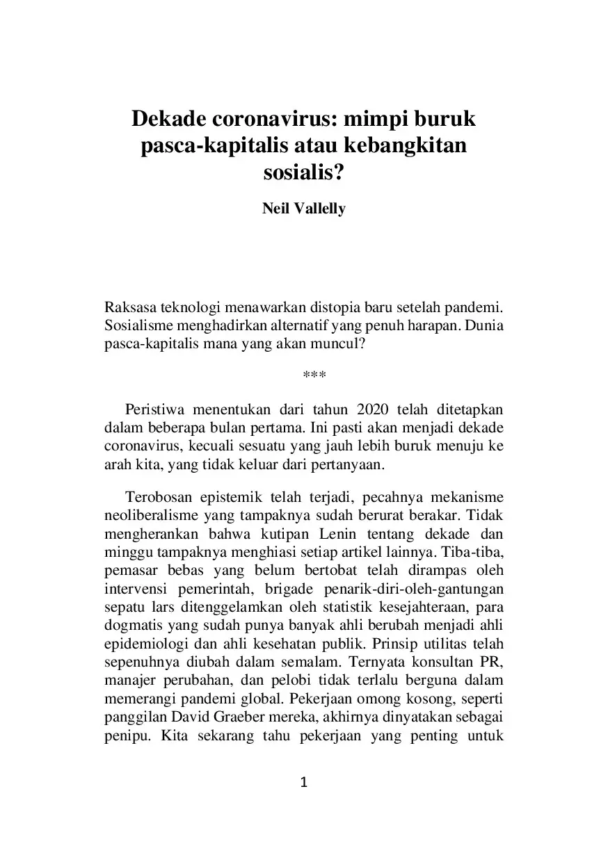 Dekade coronavirus: mimpi buruk pasca-kapitalis atau kebangkitan sosialis?