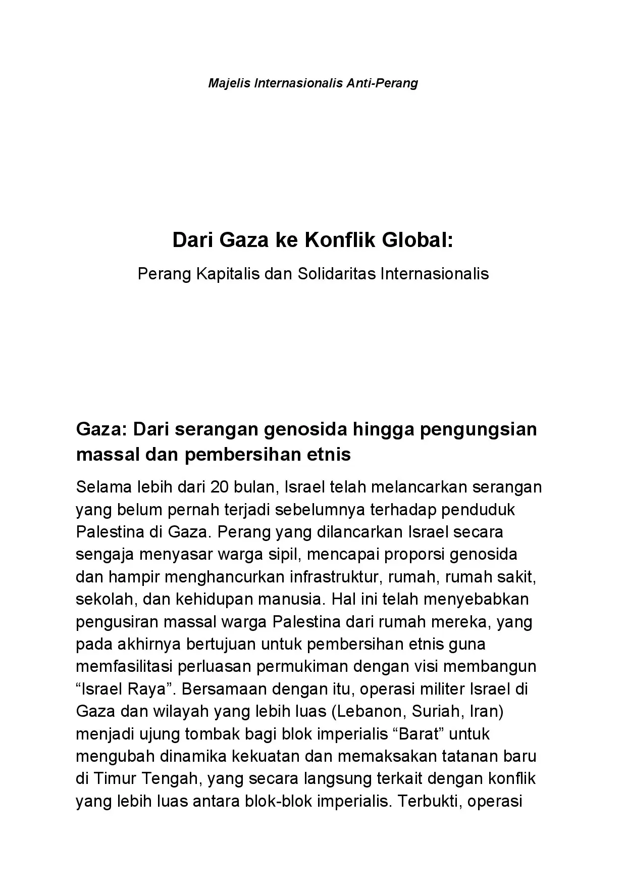 Dari Gaza ke Konflik Global