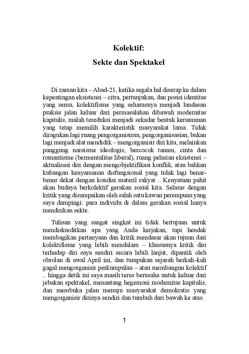Kolektif: Sekte dan Spektakel