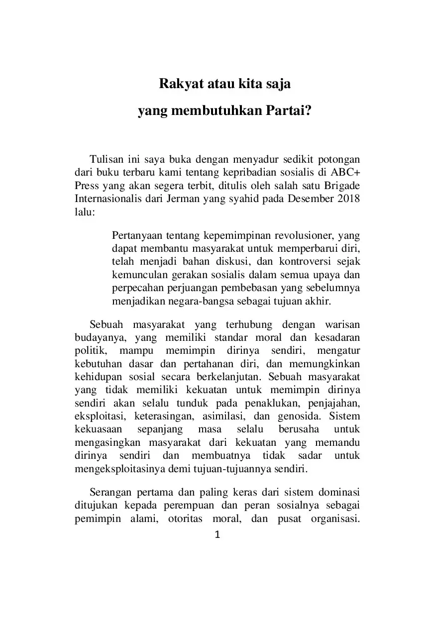 Rakyat atau kita saja yang membutuhkan Partai?