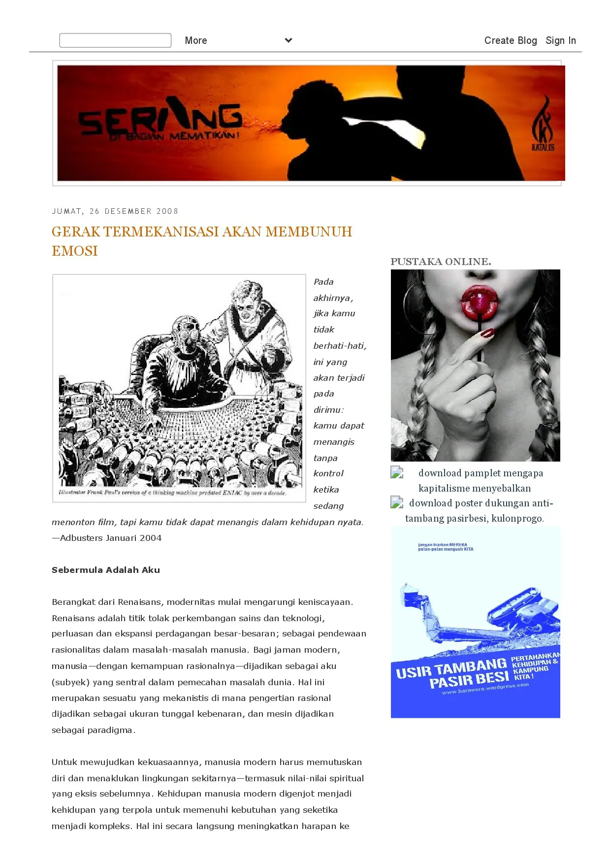 Gerak Termekanisasi Akan Membunuh Emosi