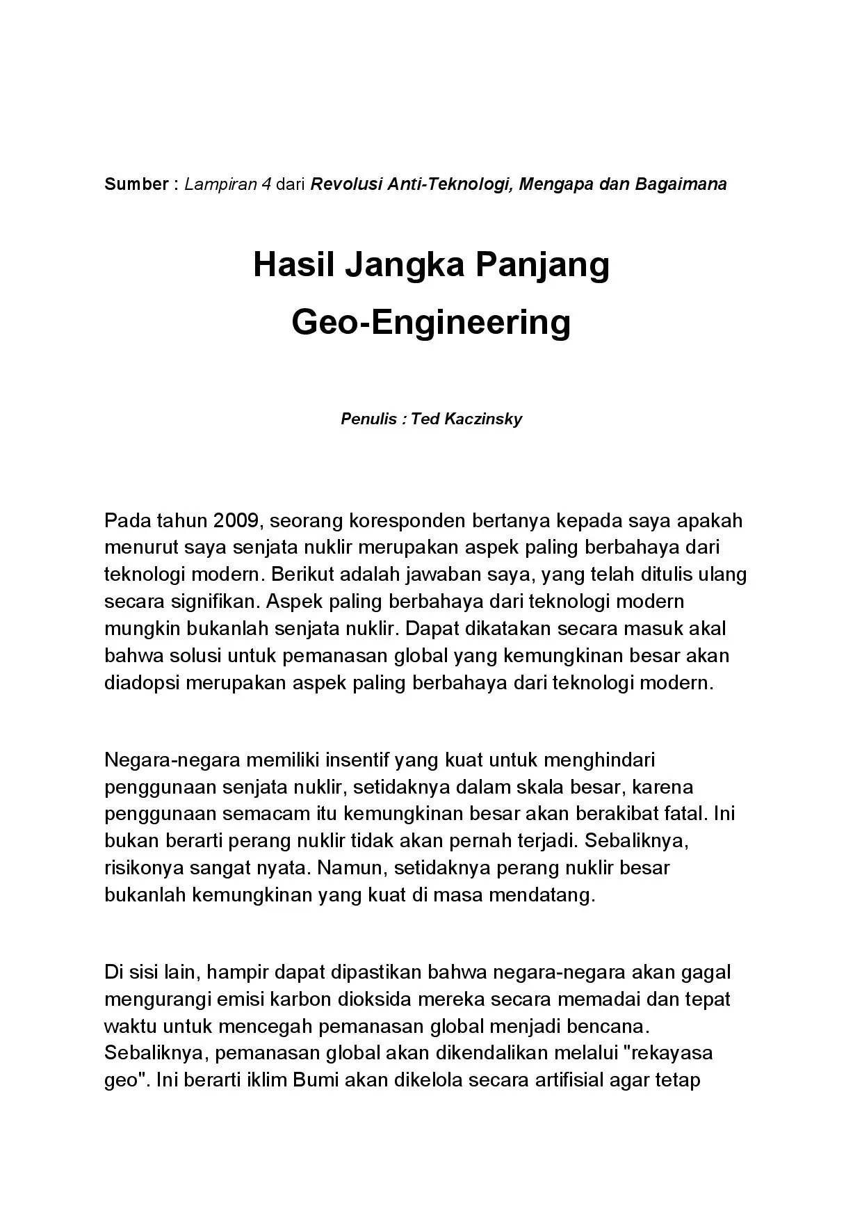 Hasil Jangka Panjang Geo-Engineering