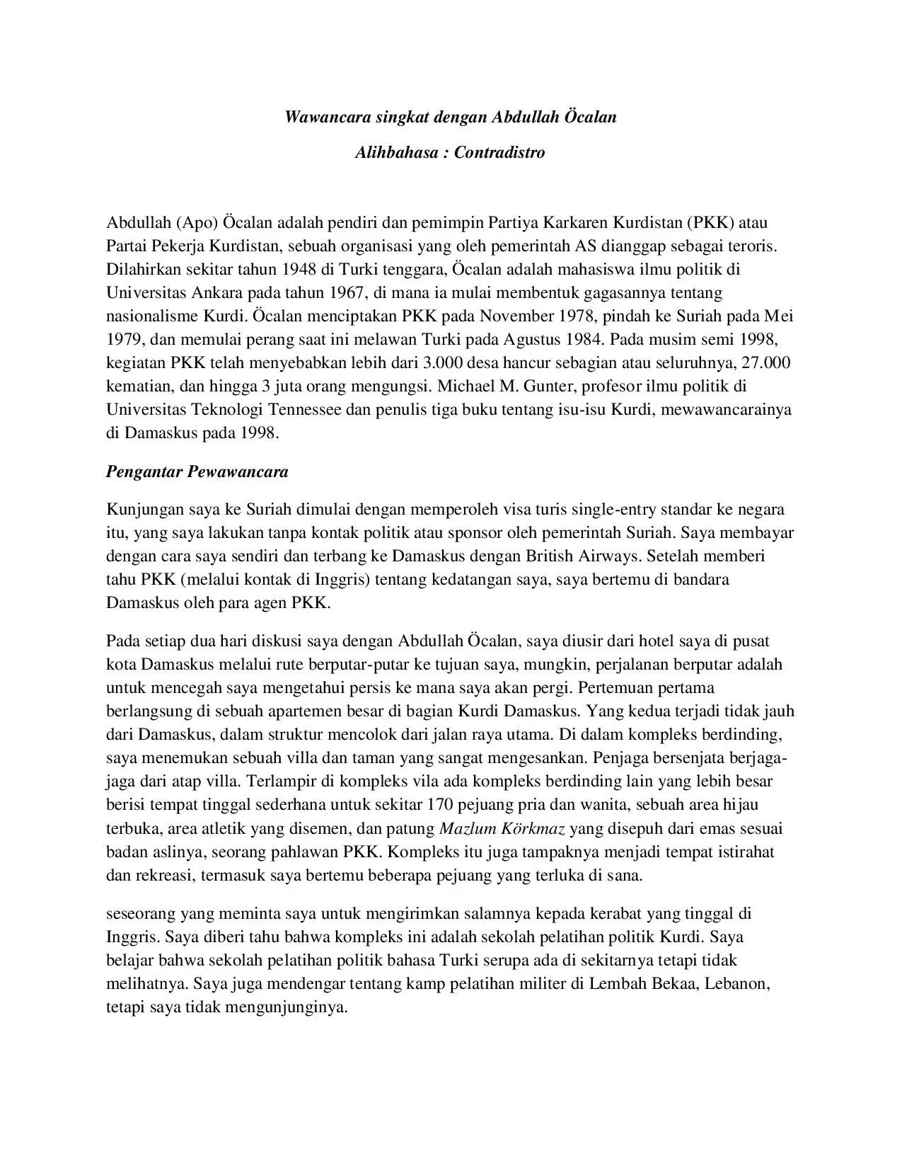 Wawancara dengan Abdullah Ocalan