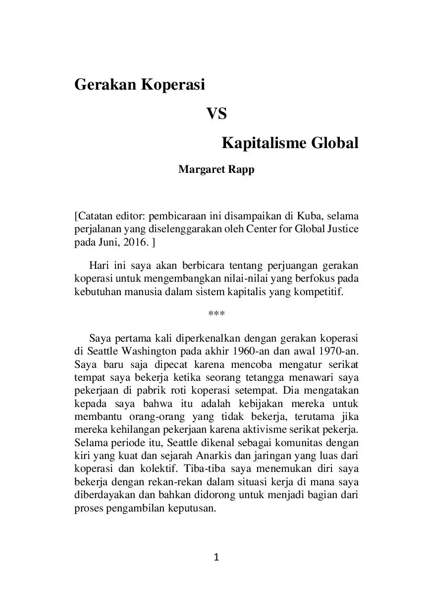 Gerakan Koperasi VS Kapitalisme Global