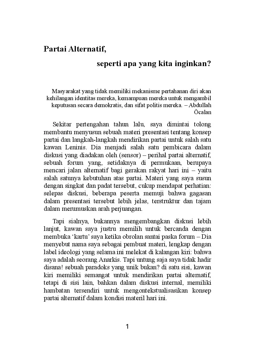 Partai Alternatif seperti apa yang kita inginkan?