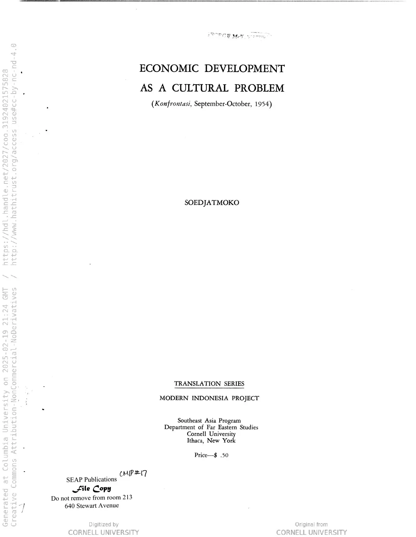 Economic development as a cultural problem (Cornell Modern Indonesia Collection)