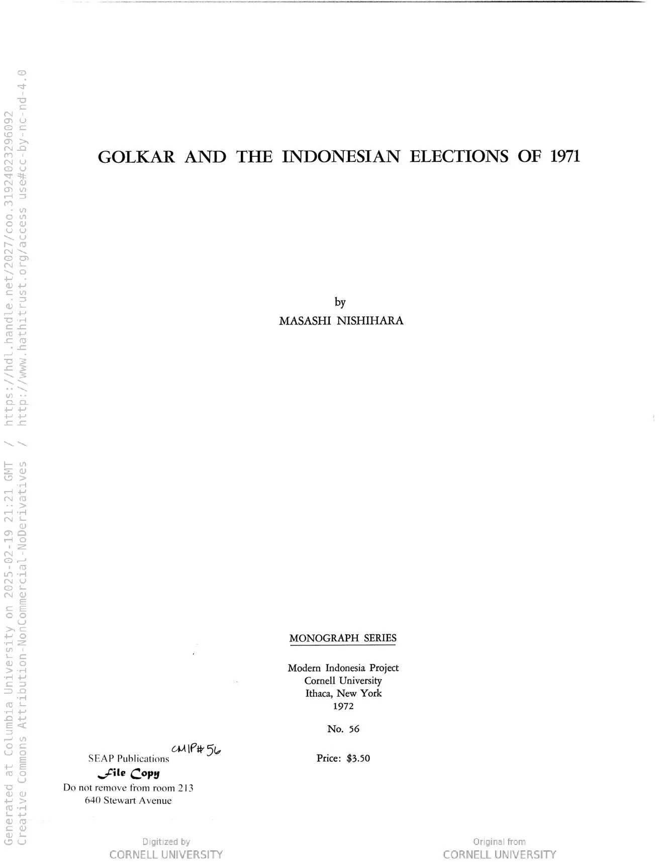 Golkar and the Indonesian elections of 1971 (Cornell Modern Indonesia Collection)