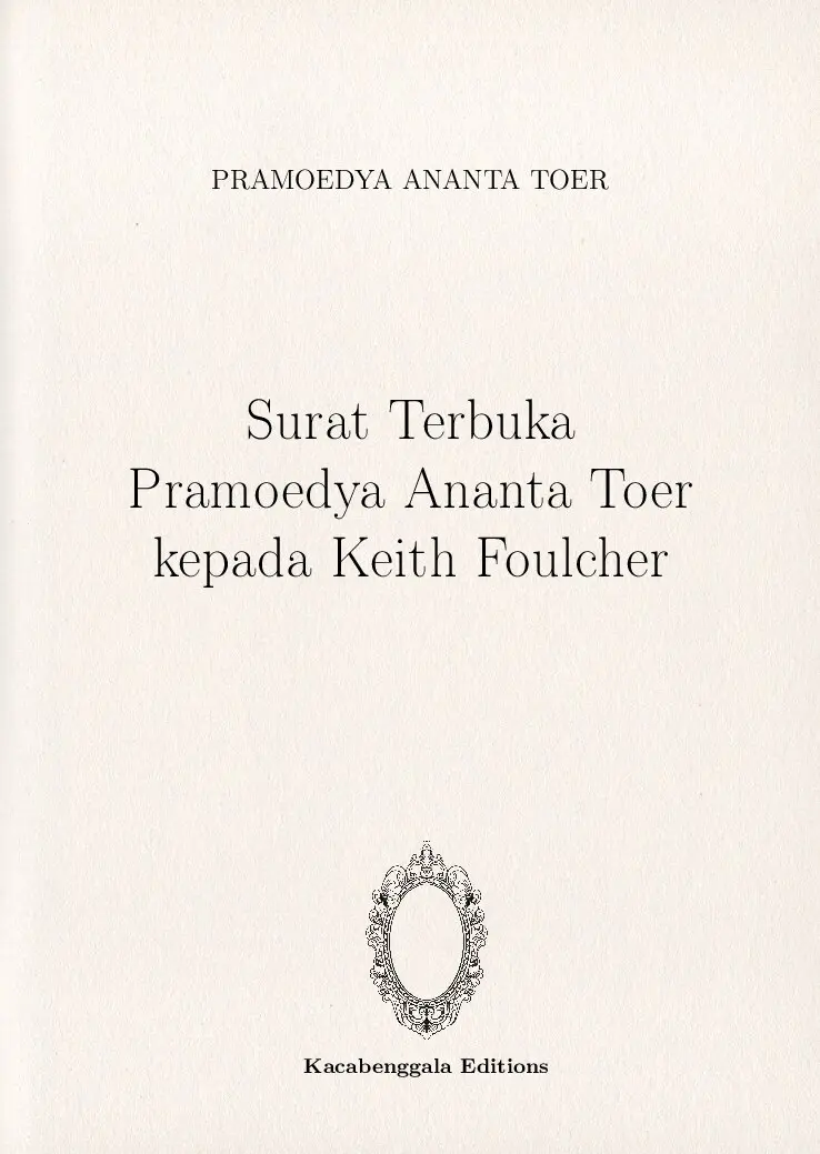 Surat Terbuka P.A.T. kepada Keith Foulcher