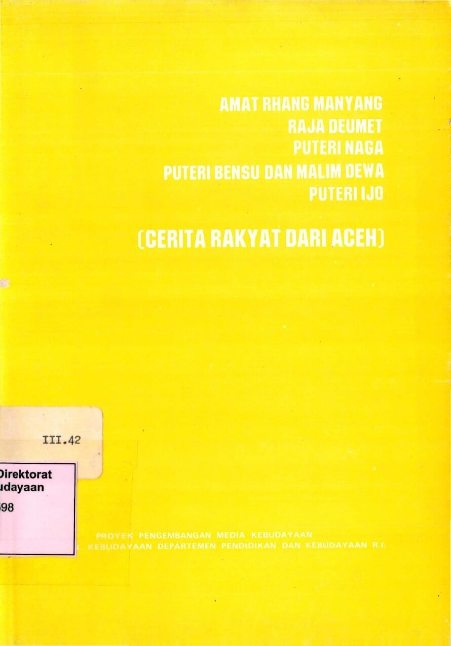 Amat Rhang Manyang, Raja Deumet, Puteri Naga, Puteri Bensu dan Malim Dewa, Puteri Ijo (cerita rakyat dari Aceh)