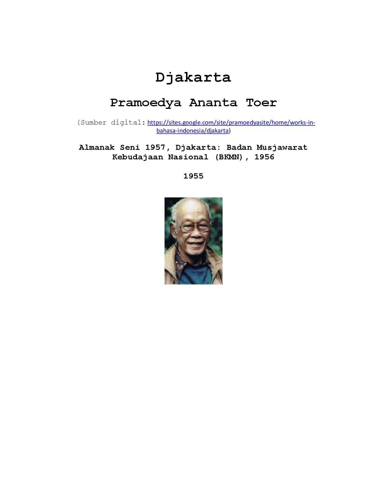 Pramoedya Ananta Toer - Djakarta (1955)