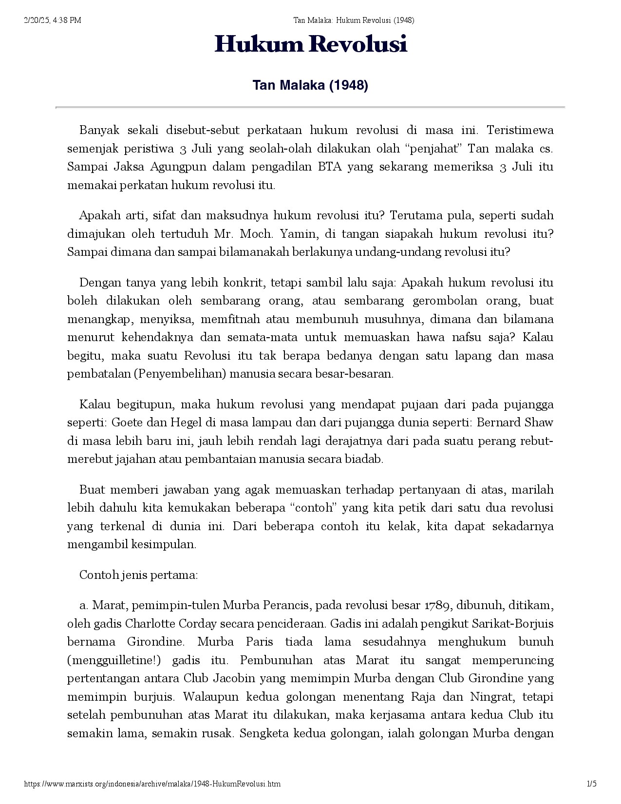 Tan Malaka: Hukum Revolusi (1948)