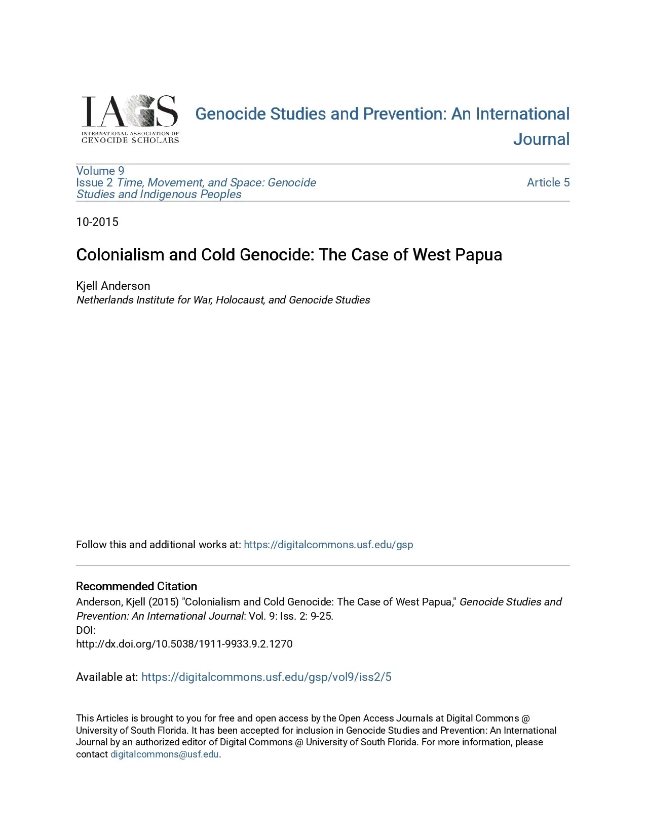 Colonialism and Cold Genocide: The Case of West Papua