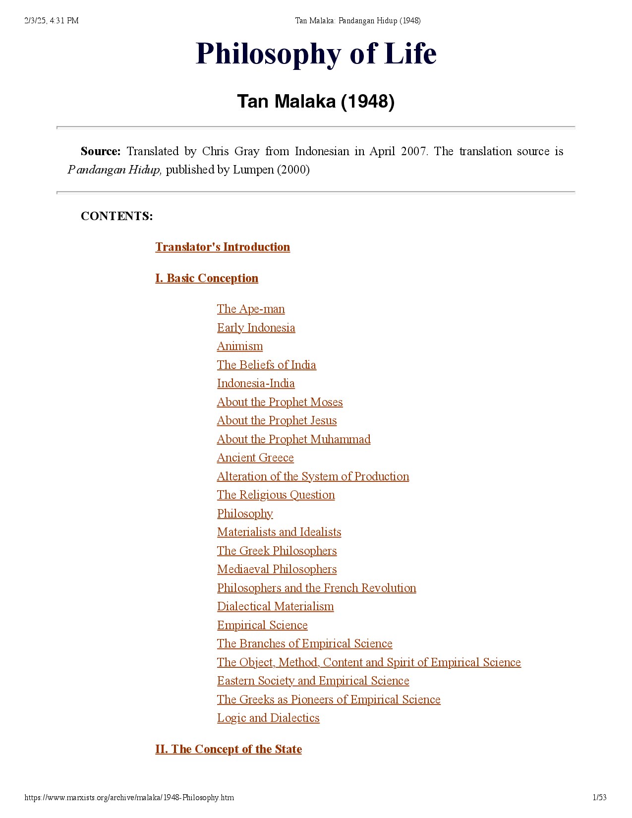 Tan Malaka: Pandangan Hidup (1948)