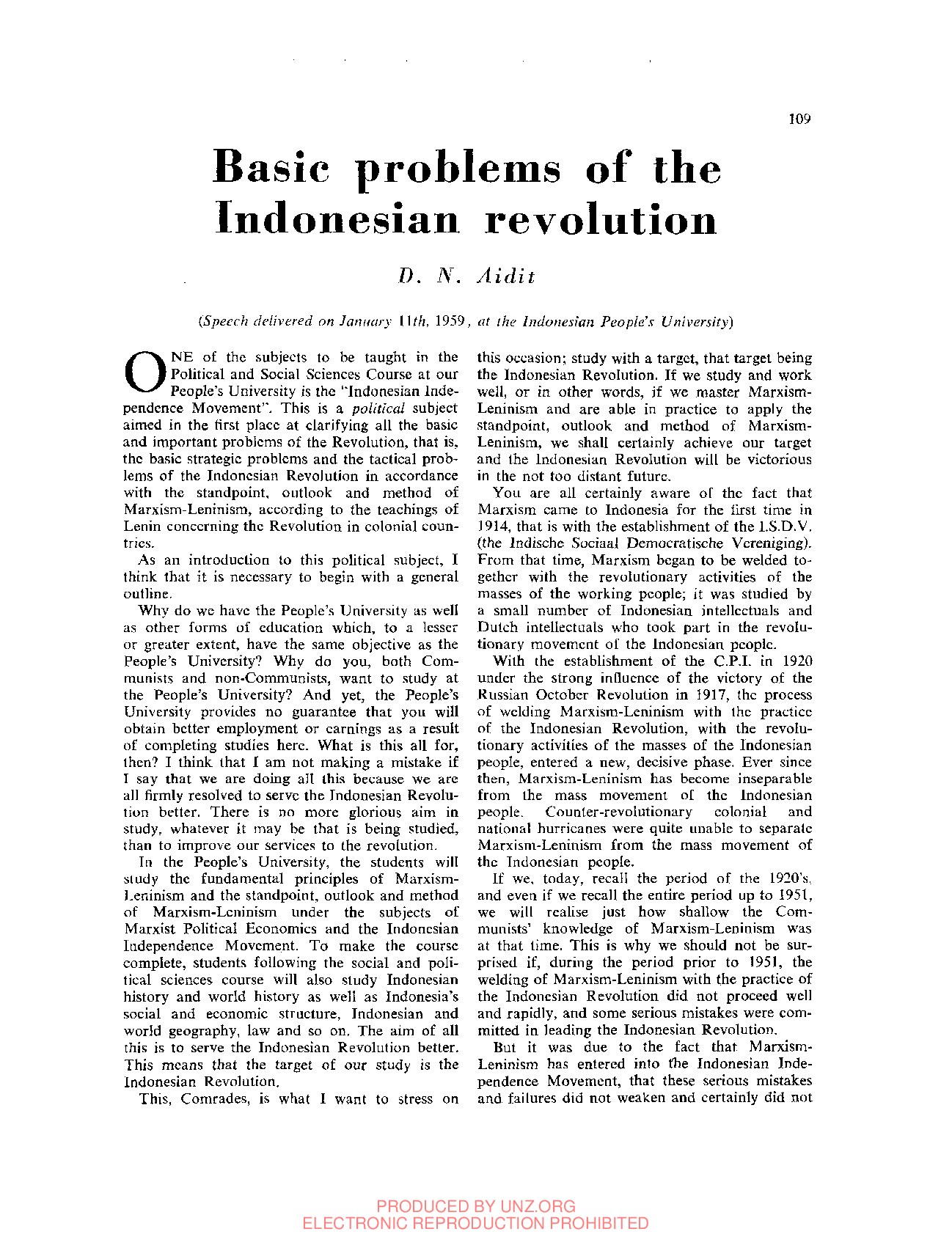 Basic problems of the Indonesian revolution