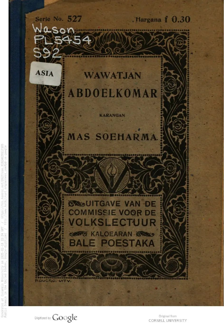 Wawatjan Abdoelkomar. Karangan Mas Soeharma