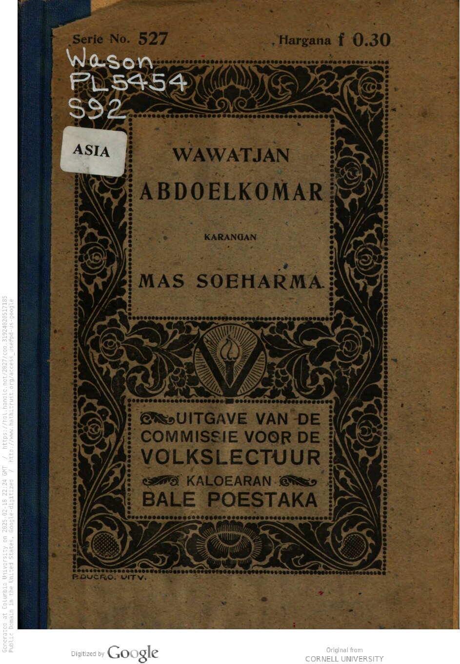 Wawatjan Abdoelkomar. Karangan Mas Soeharma
