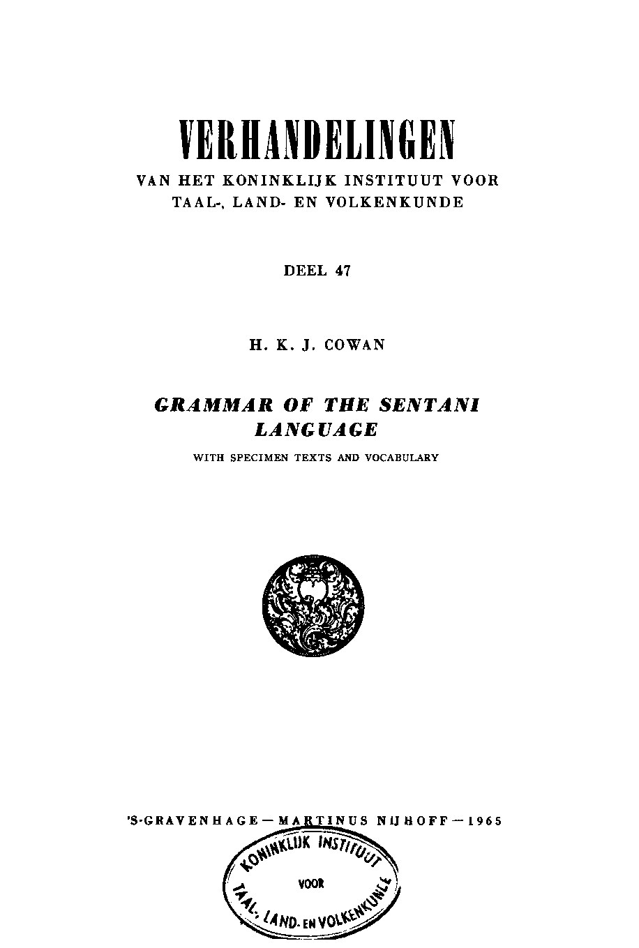 Grammar of the Sentani Language