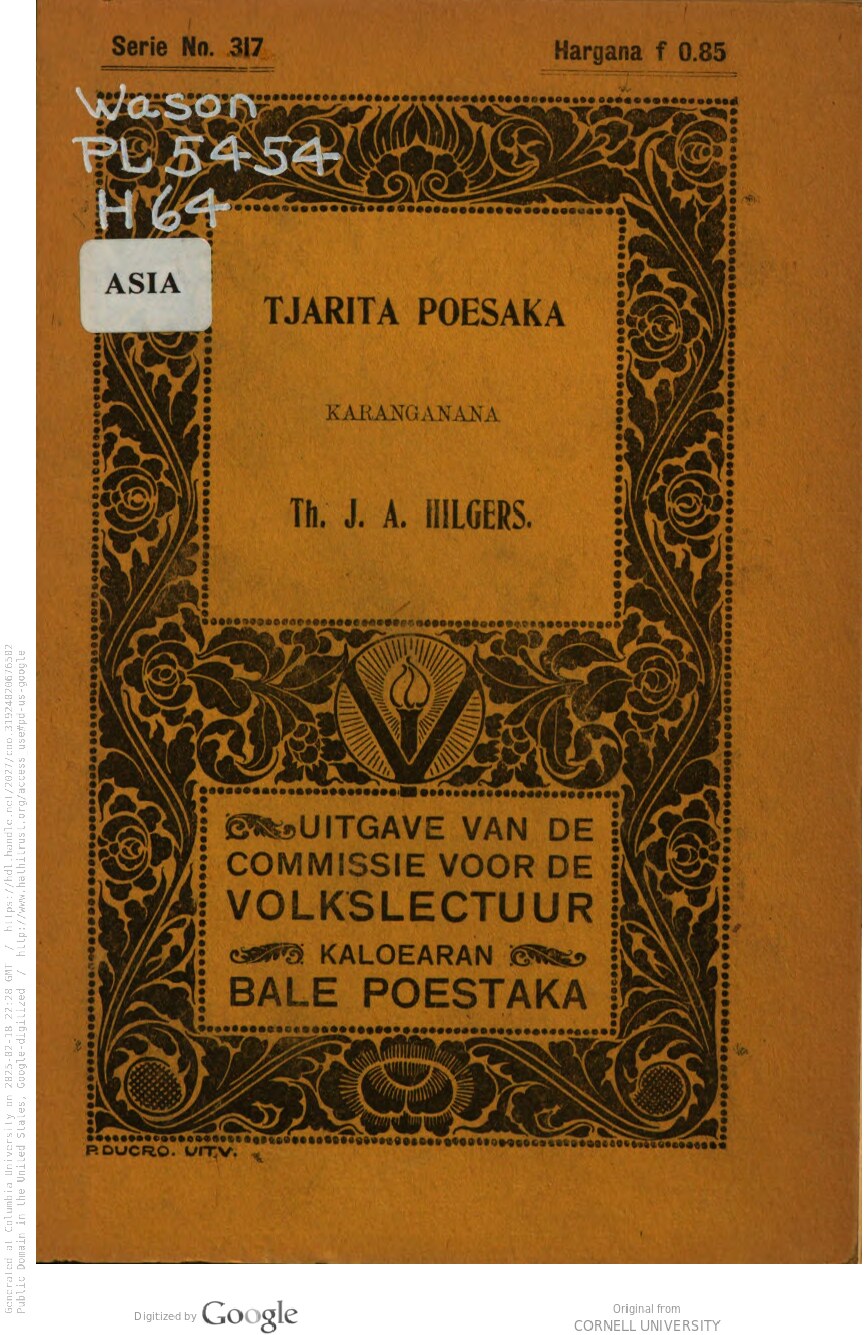 Tjarita poesaka. Karanganana Th. J. A. Hilger; disoendakeun koe M. K. Partadiredja