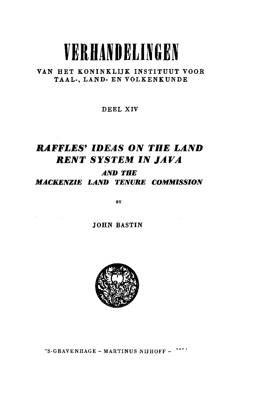 Raffles' Ideas on the Land Rent System in Java and the Mackenzie Land Tenure Commission
