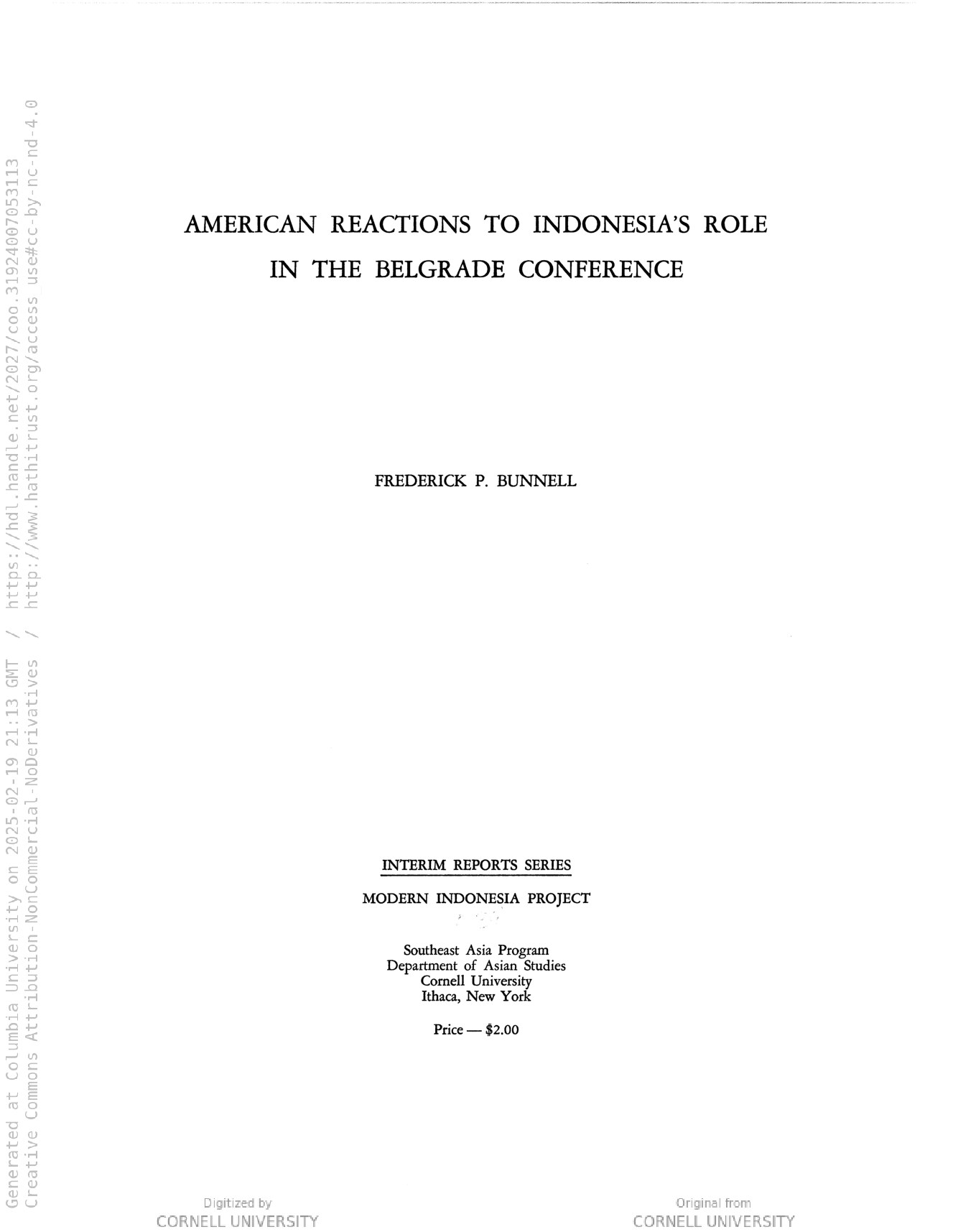 American reactions to Indonesia's role in the Belgrade Conference
