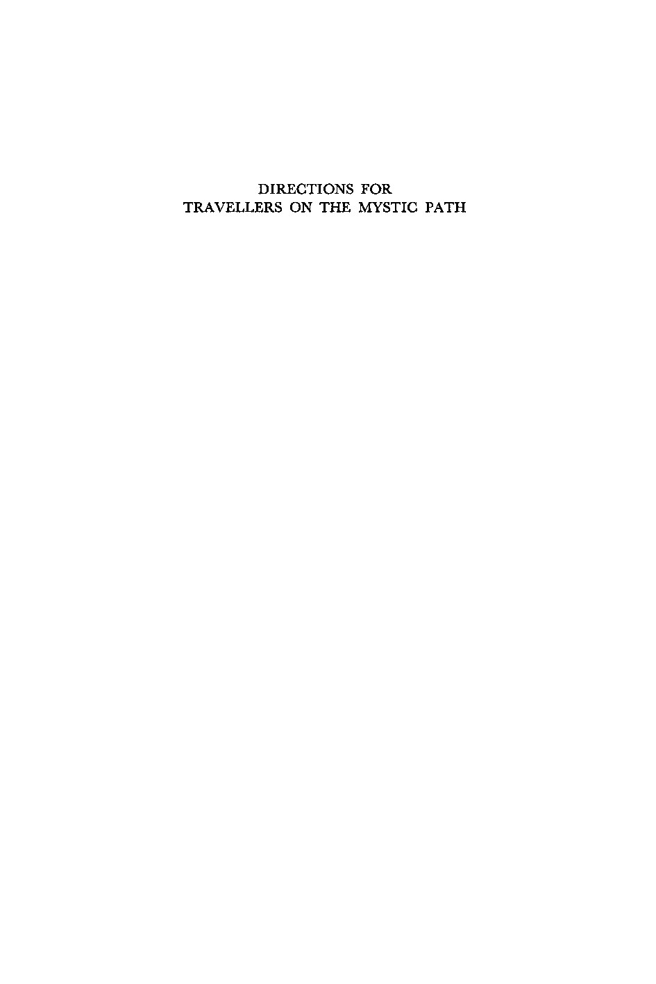 Directions for Travellers on the Mystic Path