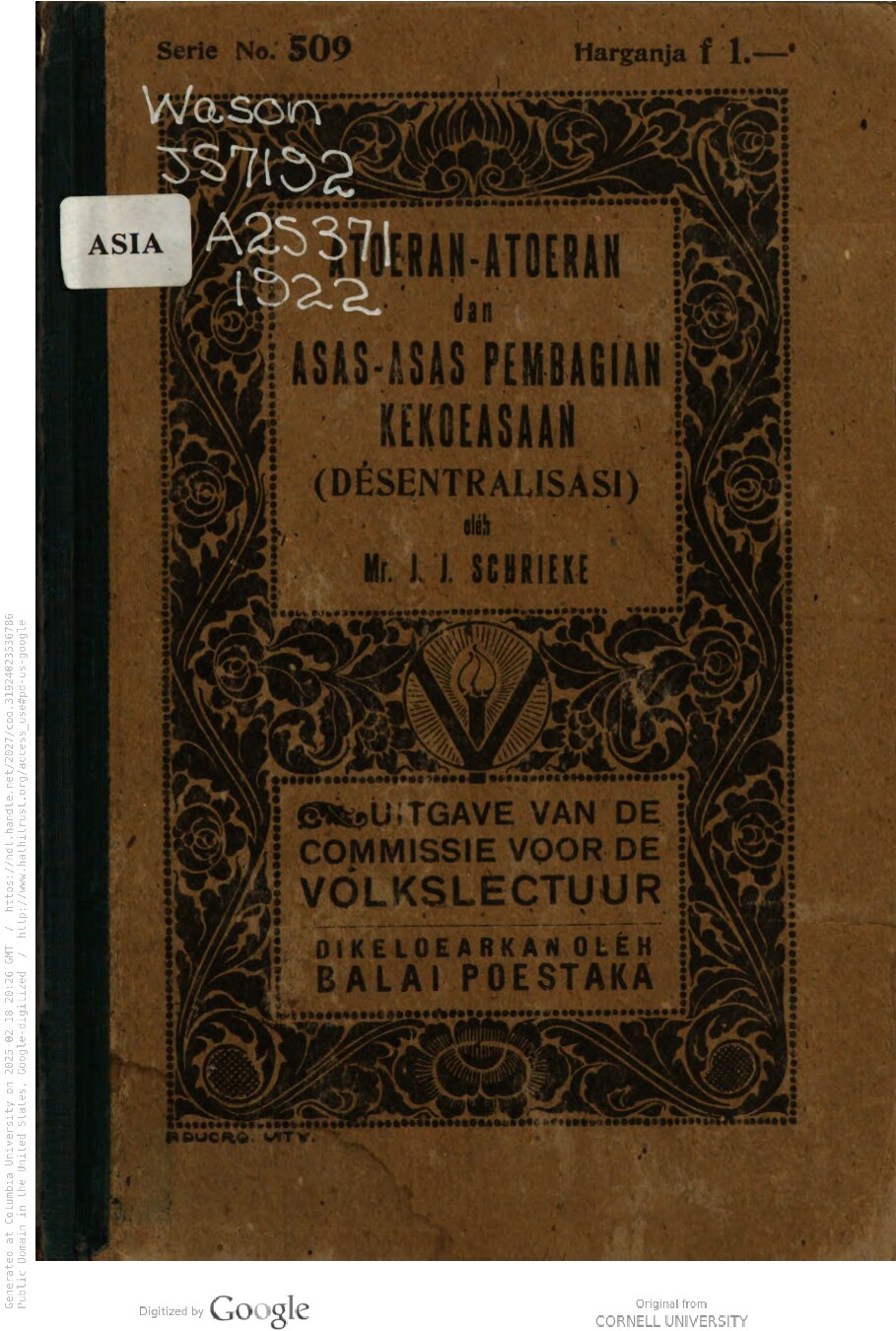 Atoeran-atoeran dan asas-asas pembagian kekoeasaan (désentralisasi)