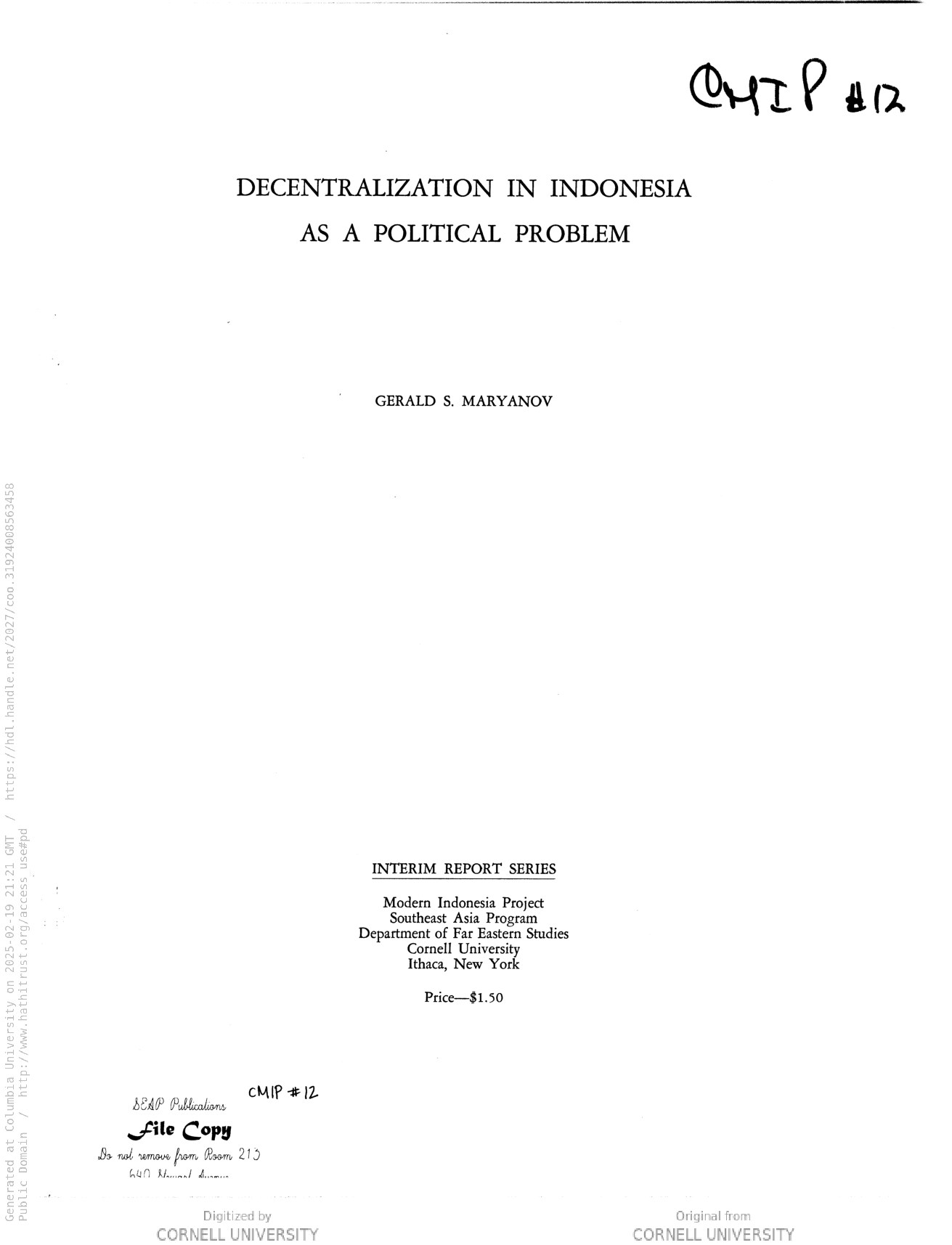 Decentralization in Indonesia as a political problem
