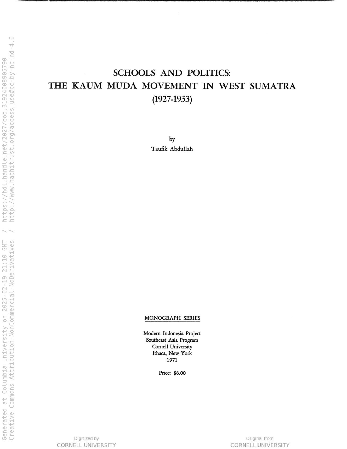 Schools and politics: the Kaum Muda movement in West Sumatra (1927-1933).