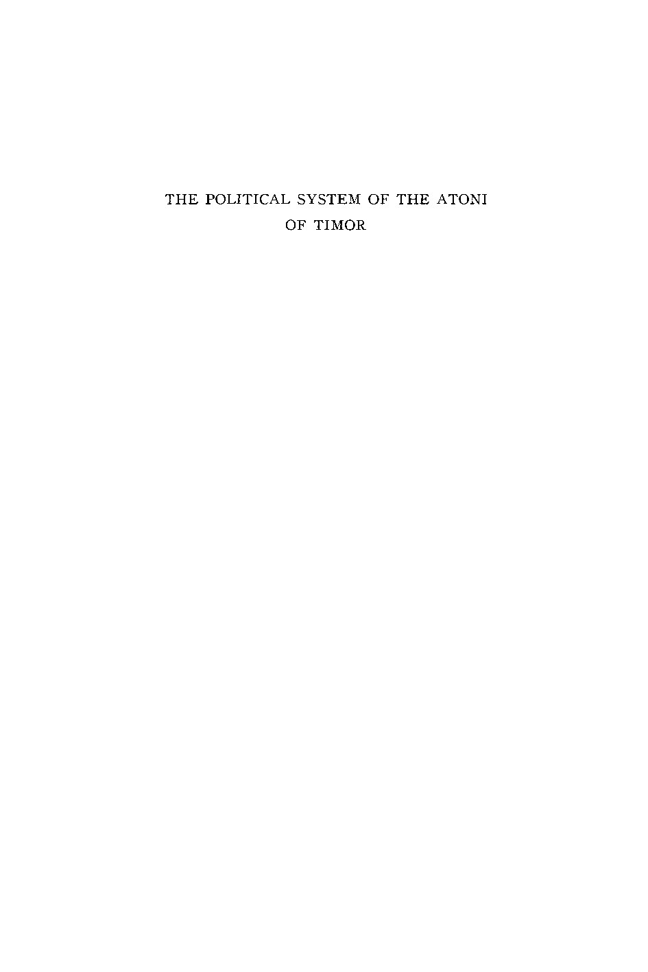 The Political System of the Atoni of Timor