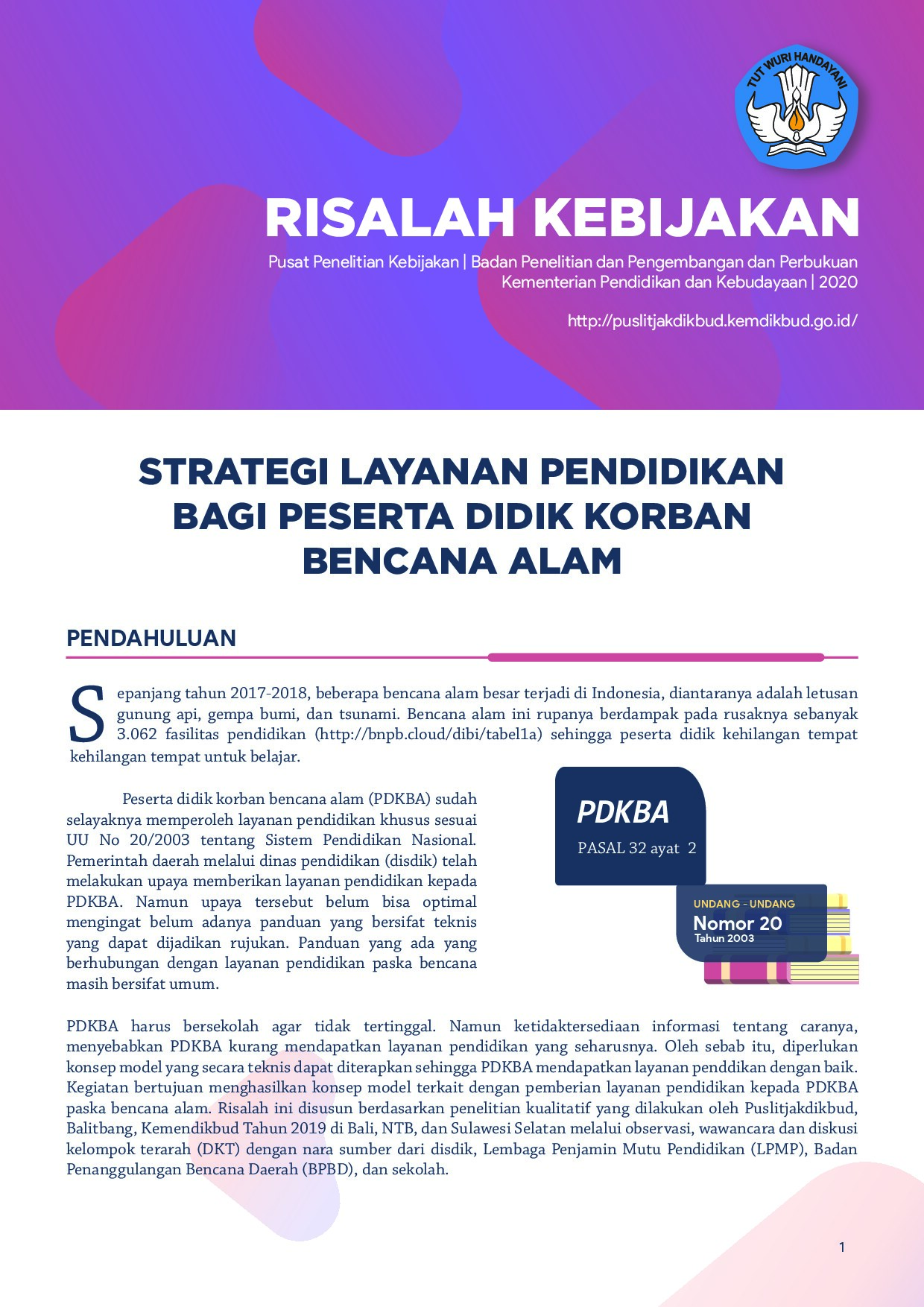 RISALAH - STRATEGI LAYANAN PENDIDIKAN PESERTA BENCANA ALAM