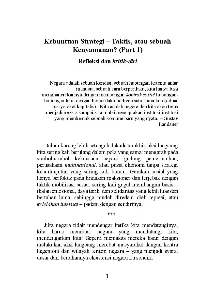Kebuntuan Strategi: Taktis, atau sebuah Kenyamanan?