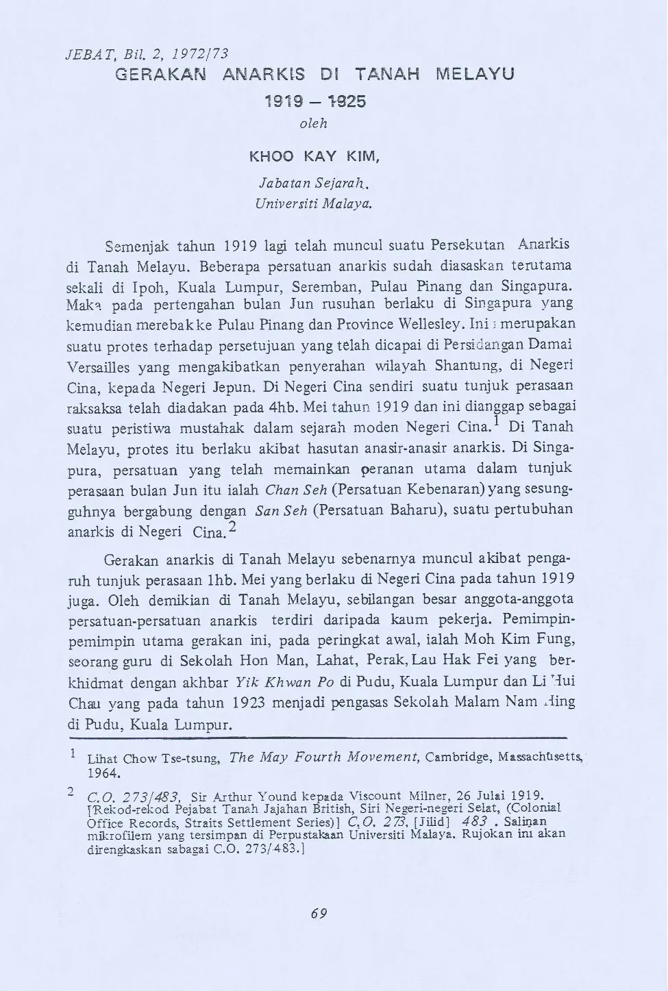 Gerakan Anarkis di Tanah Melayu 1919 - 1925