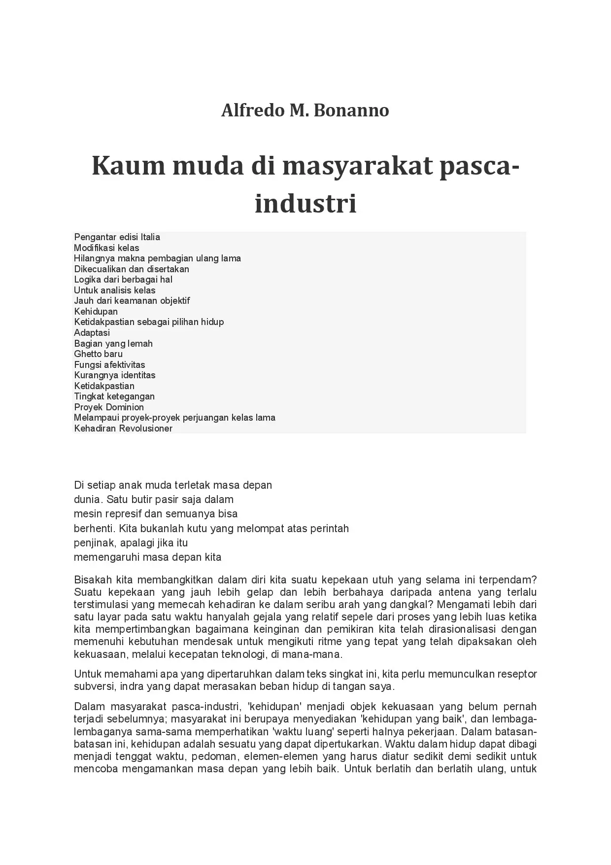 Kaum Muda di Masyarakat Pasca-Industri