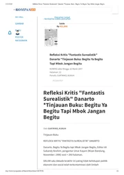 Refleksi Kritis "Fantastis Surealistik" Danarto *Tinjauan Buku: Begitu Ya Begitu Tapi Mbok Jangan Begitu ("Fantastic Surrealistic" Critical Reflection on Danarto *Book Review: Begitu Ya Begitu Tapi Mbok Jangan Begitu)