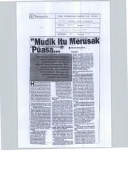 "Mudik itu Merusak Puasa..." ("Mudik is disruptive to the observance of fasting...")