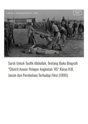 Surat Untuk Taufik Abdullah, Tentang Buku Biografi “Chairil Anwar Pelopor Angkatan ’45” Karya H.B. Jassin dan Pembelaan Terhadap Fiksi (1996)